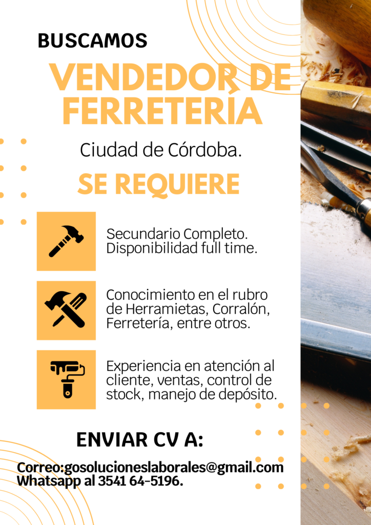 Vendedor para Ferretería de Córdoba